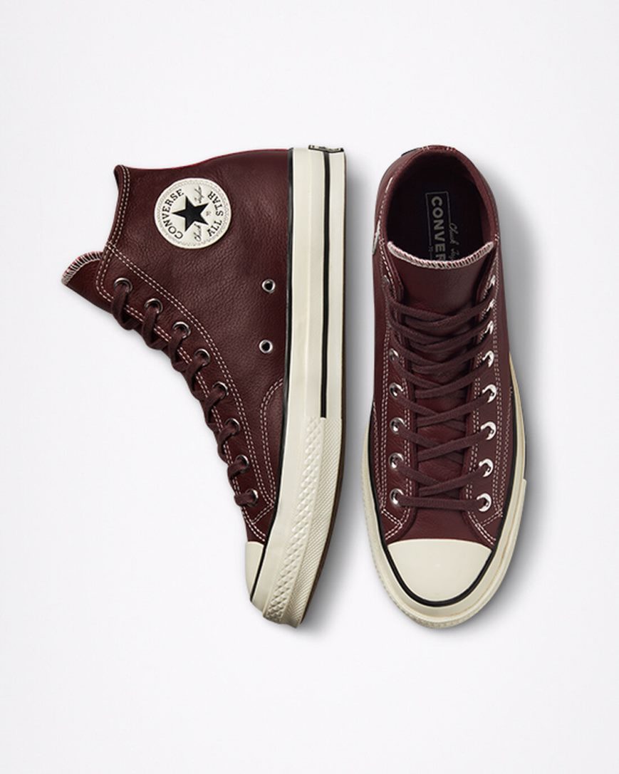 Zapatillas Altas Converse Chuck 70 Cuero Seasonal Color Mujer Burdeos | PE 8E0L54